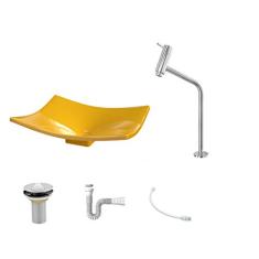 Kit Cuba F44 C/Torneira Link 1062 Metal + Válvula 1'' (2,6cm) + Sifão Pvc + Flexível Amarelo
