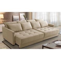 Sofá Cama Retrátil e Reclinável 2,10m com Molas Carol Veludo Bege Adonai Estofados