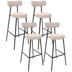 Kit 04 Banquetas Baixa Bar Cozinha Sala De Jantar Estrutura Em Aço Milão L02 Suede Bege - Lyam Decor