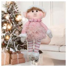 Kit 2 Boneco Pendente Natal Duende Mamãe Noel Rosa 30cm