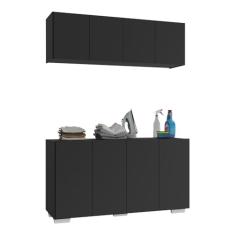 Conjunto Lavanderia Multiuso Armário Aéreo e Balcão 4 Portas Multimóveis Mp5054 Preto/branco