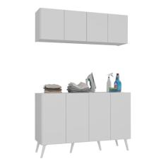 Conjunto Lavanderia Retrô Multiuso Armário Aéreo e Balcão 4 Portas Multimóveis Mp5053 Branco