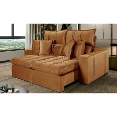 Sofá 5 Lugares Retrátil e Reclinável México Veludo com Molas Ensacadas Cobre Terracota