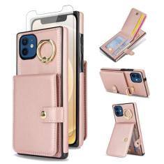 Asuwish Capa de celular para iPhone 12 Mini 5.4 carteira de celular com anel protetor de tela de vidro temperado com bloqueio de RFID, compartimento para cartão de crédito iPhone12mini 5G i 12s