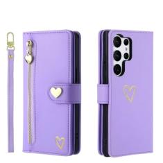 Capa de couro carteira com zíper para Samsung Galaxy S23 S24 Ultra S22 Plus S21 FE A04 A14 A24 A34 A54 A05S A15 Capa de bolsa, roxa, para Galaxy A15