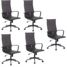 Conjunto 5 Cadeiras de Escritório Presidente Sevilha com Base Office Aço Preto