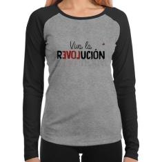 Baby Look Raglan Viva la Revolución Manga Longa - Foca na Moda, Cinza,