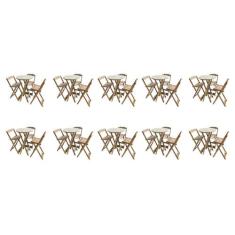 Kit 10 Jogos de Mesas Bistrô de Madeira Dobrável com 3 Banquetas - Cru