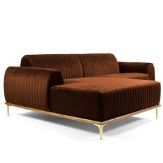 Sofá 4 Lugares com Chaise Base de Madeira Euro 265 cm Veludo Telha - G