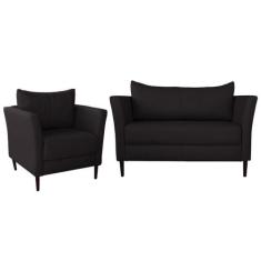 Conjunto Sofá 2 Lugares com Poltrona Pés Palito Lubbock Couro Marrom G