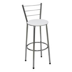 Banqueta Alta Cromada com Encosto Assento Branco
