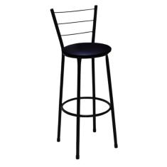 Banqueta Alta Preta com Encosto Assento Preto Jaddi