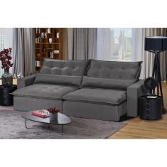 Sofá 6 Lugares 2,90Mt Com Molas Retrátil E Reclinável Cinza