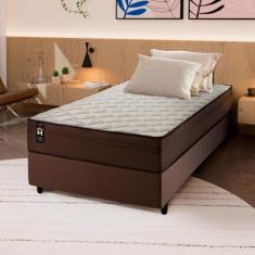Conjunto Cama Box Cinza Espuma Atlanta Marrom Viúva 128x188x68