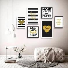 Conjunto Kit 6 Quadros Decorativos Sala Quarto Gliter Gold