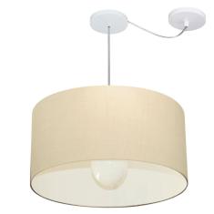 Lustre Pendente Cilíndrico Com Desvio Md-4232 Cúpula Em Tecido 55x25cm Algodão Crú - Bivolt