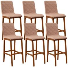 Kit 06 Banquetas Altas Para Cozinha Sala de Jantar Fixa Zoe L02 Linho 