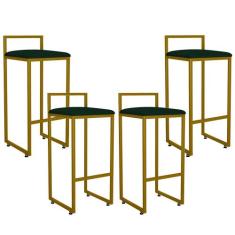 Kit 04 Banquetas Altas Para Cozinha Sala De Jantar Hanna L02 Dourado S