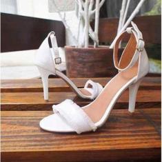 Sandália Zhaceci Salto Alto Branca de Pelinho-Feminino