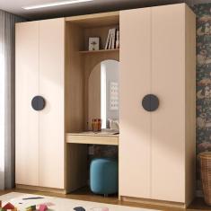 Guarda-Roupa Modulado Infantil 3 Peças 4 Portas com Espelho e LED Joy 
