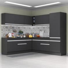 Armário Cozinha Completa de Canto Veneza Multimóveis V2101, Preto/Bran