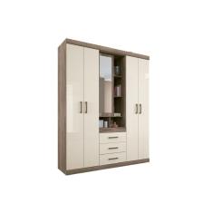 Guarda Roupa Solteiro Havana Star 5.3 5 Portas de Bater 3 Gavetas MDF-MDP Castanha-Off White Santos Andirá