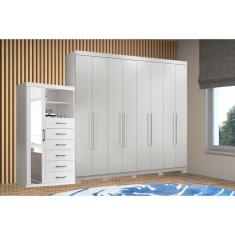 Kit Guarda Roupa Casal QC145 8 Portas de Bater 4 Gavetas MDP Branco Santos Andirá