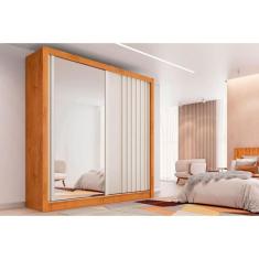 Guarda Roupa Solteiro Lugano 2 Portas de Correr 4 Gavetas MDF com Espelho Peroba-Off White Europa