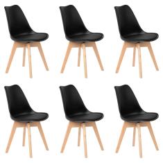 Kit 6 Cadeiras Jantar Eames Wood Leda Design Estofada Preta