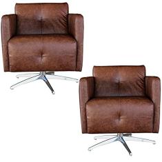 Kit 2 Poltronas Giratória para Sala de Estar Astana Couro Tabaco - Gran Belo