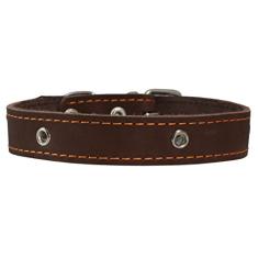 Coleira de couro genuíno cravejada para cães, marrom, 2,5 cm de largura. Tamanho do pescoço de 33 a 44 cm