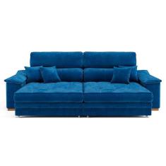 sofá 3 lugares retrátil e reclinável raul veludo azul marinho