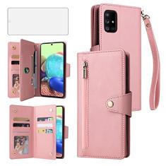 Asuwish Capa de telefone para Samsung Galaxy A71 5G capa carteira e protetor de tela de vidro temperado couro flip porta-cartão de crédito suporte cordão alça de pulso acessórios celulares A 71 G5 71A