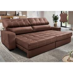 Sofá de Couro Legítimo Retrátil e Reclinável 2,15m Molas Ensacadas Cama inBox Majesty Caramelo