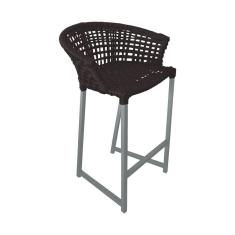 Banqueta Reis em Corda Náutica e Base em Alumínio Cinza para Área Gourmet - Externa Marrom 