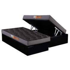 Cama Box Baú Solteiro: Colchão Espuma Polar D23 Pérola + Base CRC Suede Black(88x188)