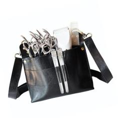 Bolsa de Tesoura de Cabeleireiro de Couro Macio retrô de Design Clássico, Bolsa de Cintura para Cabeleireiro, 7 Slots de Tesoura, Cortadores Elétricos, Frascos de Spray para