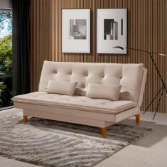 Sofá cama Barcelona Tecido Veludo com Pés de Madeira - KLM, Bege