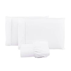 Jogo Lençol 400 Fios Ponto Palito Cama Casal 3pçs Poliéster - Branco