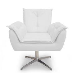 Poltrona Decorativa Opala Base Giratória  Cromada Alumínio  Branco - C