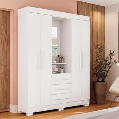 Guarda Roupa De Casal Mônaco Com Espelho 4 Porta Linhamobília Branco