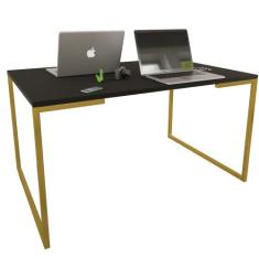 Mesa Escrivaninha Adele 120cm Tampo Preto Base Gold - Montanaris Decor