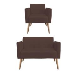 01 Namoradeira E 01 Poltrona Marisa Suede Marrom