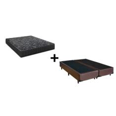 Cama Box Casal 138 Bipartido Tecido Sintético Marrom com Colchão Lisbo
