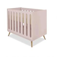 Berço Que Vira Mini Cama Com Regulagem De Altura Do Estrado Mdf Planet Baby Rose Acetinado