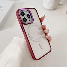 Capa de telefone transparente magnética de luxo para iPhone 14 13 12 11 Pro Max Skin Feel Laser Metal Camera Protection Capa de acrílico macio, ameixa, para iPhone 12