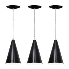 Kit 03 Luminárias Pendente Cone-Preto Fosco e Branco