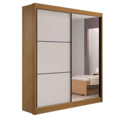 Guarda Roupa Solteiro com Espelho 2 Portas 3 Gavetas - Athenas -Cinamomo/Off White - Móveis D`Doro