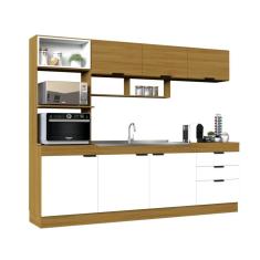 Cozinha Compacta Primavera Bella 6 Portas e 3 Gavetas Freijó/Branco Brilho