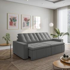 Sofá Cama Retrátil e Reclinável 4 Lugares 280cm em Veludo com Molas e Braço Reto Palmeira Cabecasa M Cinza